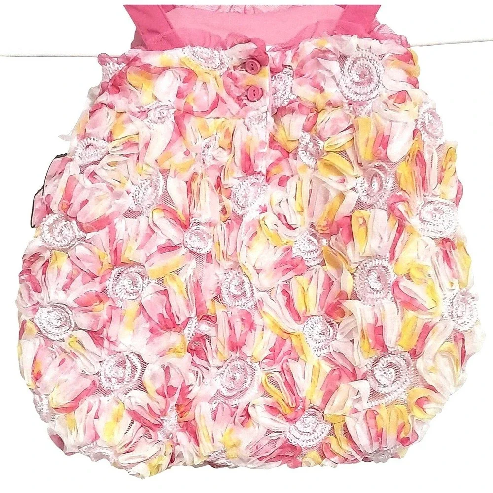 Floral Nannette Baby Romper Baby Girls‎ 0/3M Pink 3D Rosette Lace Trim